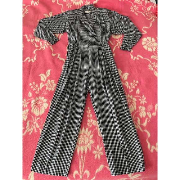 Vtg. 90s Liz Claiborne black and White Checkered Long Sleeve jumpsuit SZ 4 - Picture 1 of 11